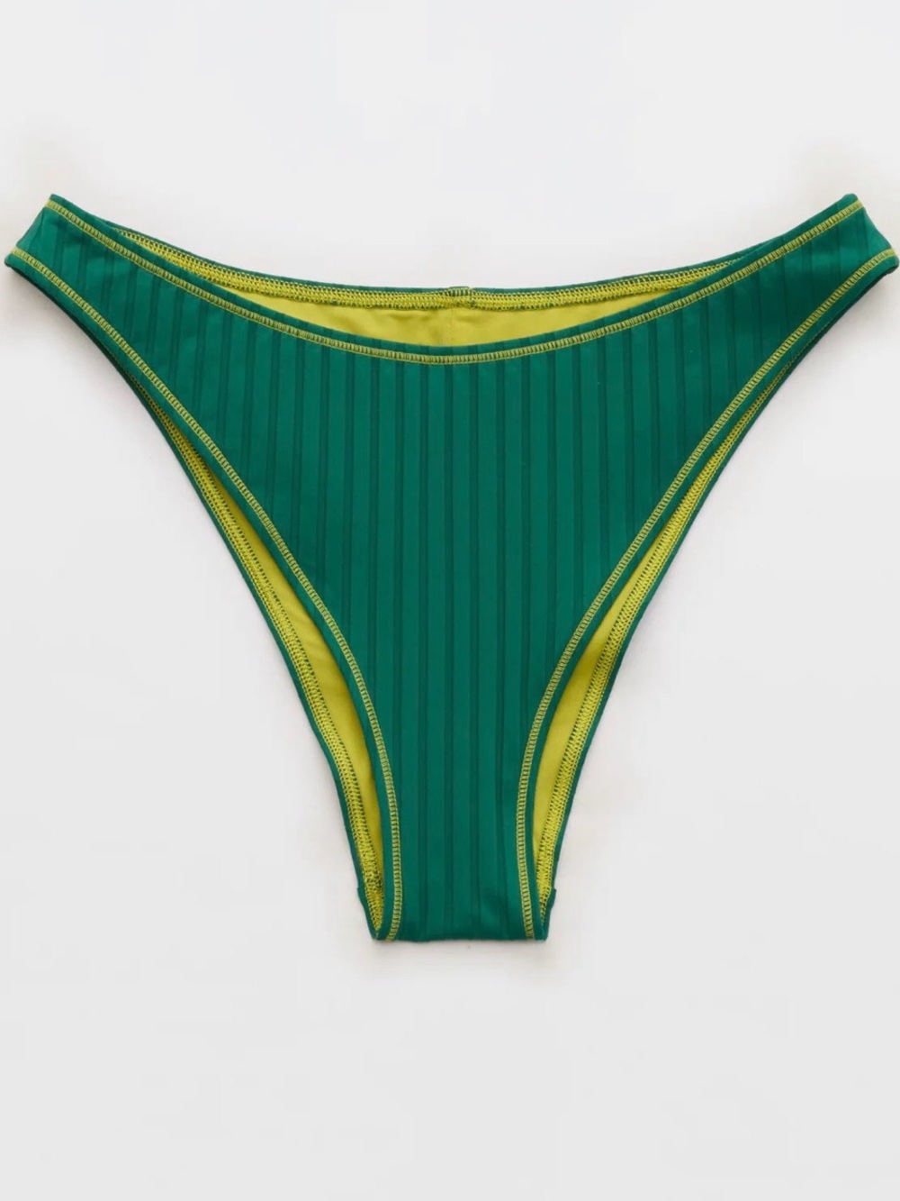 aerie Emerald Green Ribbed Bikini Bottom with Lime Trim *NWOT*